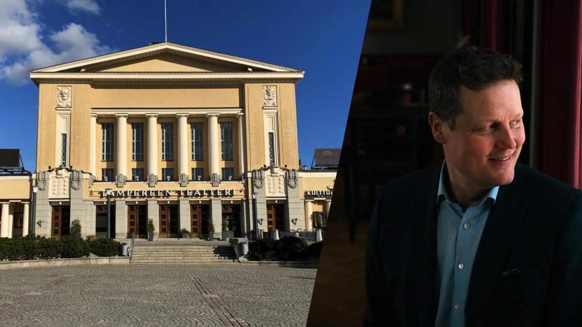 Artikkelikuva: Tampereen Teatterin julkisivukuva ja Mikko Kanninen