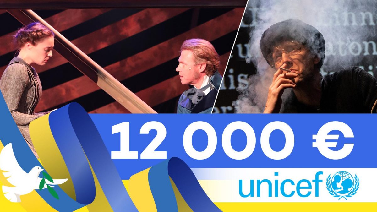 12000€ Unicef lahjoitus Ukrainalle Kotiopettajattaren romaanin ja Kansalliskirjailijan esityksistä