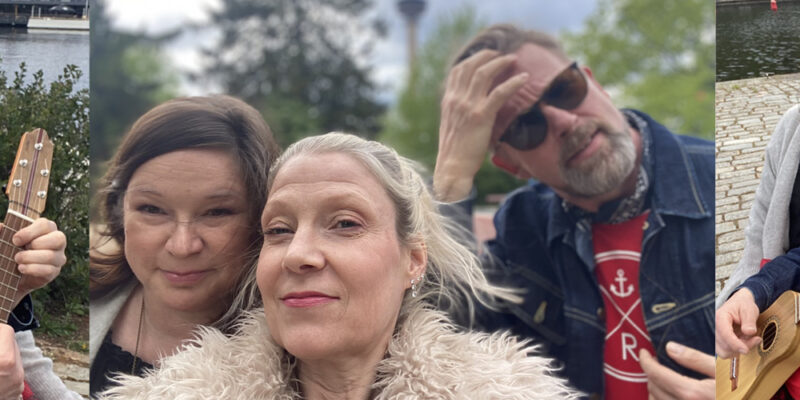 Vakavasti sairaat -esityksen näyttelijät selfiekuvassa.