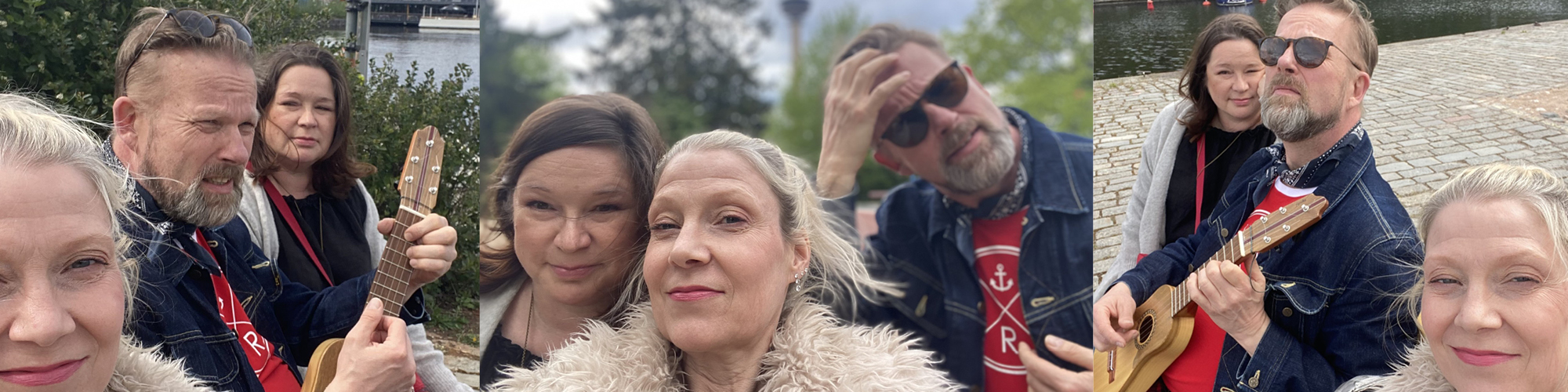 Vakavasti sairaat -esityksen näyttelijät selfiekuvassa.